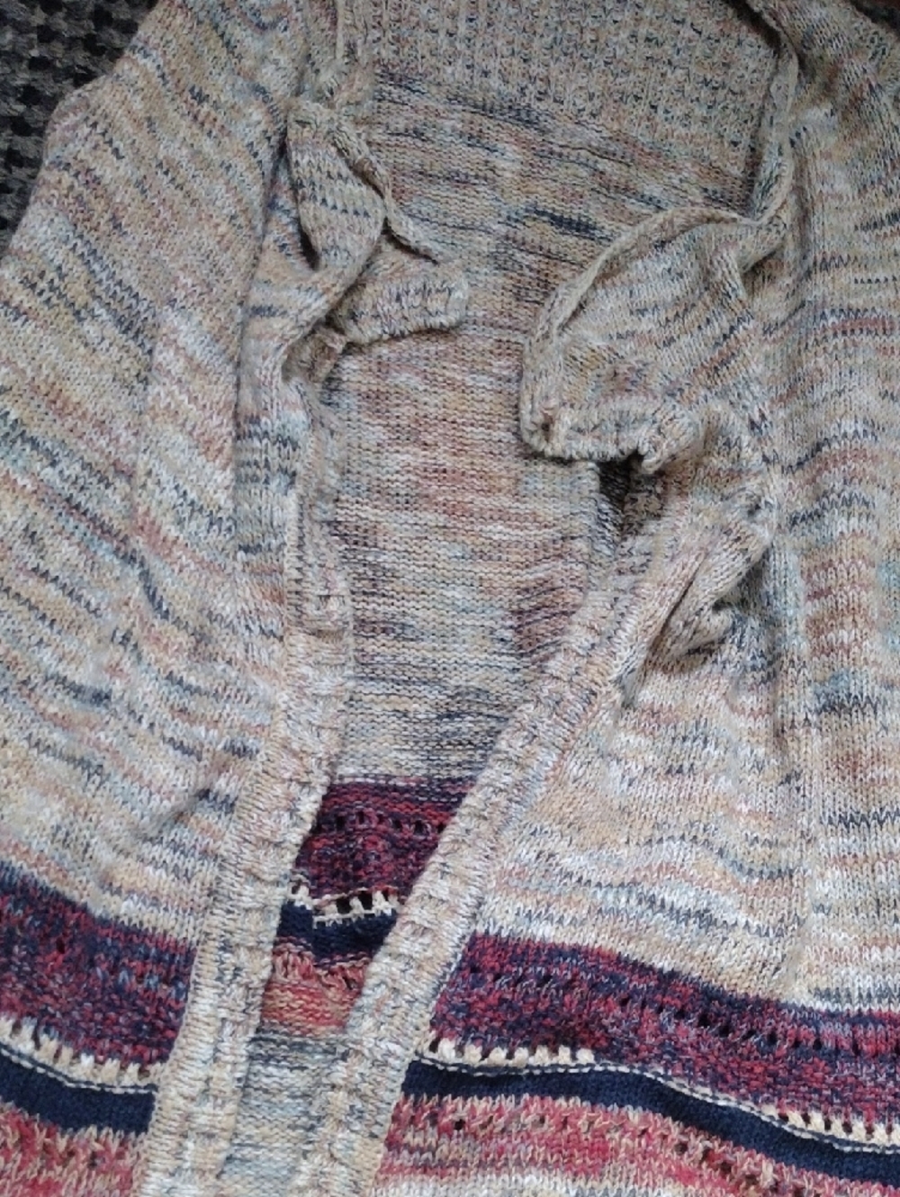 SONOMA Cream Marled Open-Front Cardigan with Multicolor Hem Stripes - Picture 5 of 10